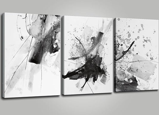 Abstract Black and White Wall Art Modern Artwork for Walls Ink Texture Painting Canvas Prints Watercolor Fluid Lines Pictures Framed Bedroom Office Living Room Bathroom Decorations 12"x16"x3
