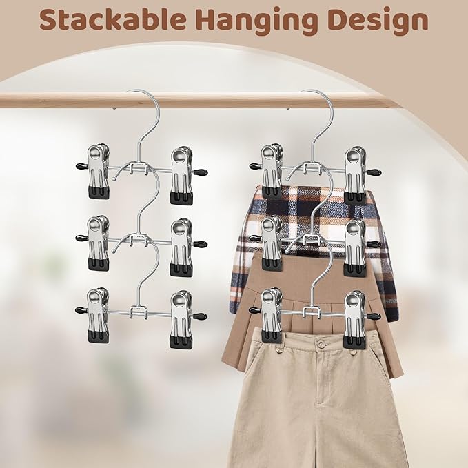 24 Pack Baby Hangers with Clips, 360°Rotatable Toddler Pant Hangers with Clips, Non-Slip Space Saving Kids Hanger for Newborn Children Clothes Skirts Boots Closet Organizers, Black