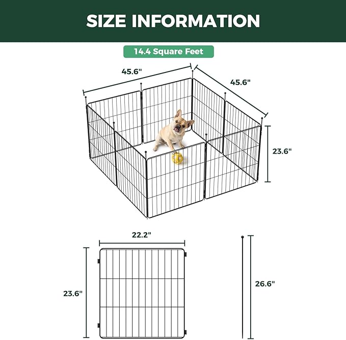 FXW MiniPaws Unleashed Dog Playpen for Yard & RV Camping, Expandable 24-inch 8 Panels for Puppies and Small Dogs, Portable for Indoor and Outdoor Use