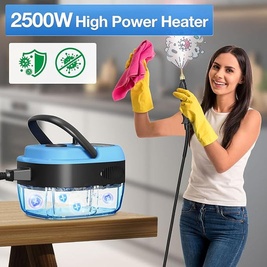 Handheld Steam Cleaner,2500W Hand-Held High Pressure Portable Cleaning Machine with 3 Brush, High Temperature Steamer for Home Use, Kitchen, Furniture, Bathroom, Car (Blue)