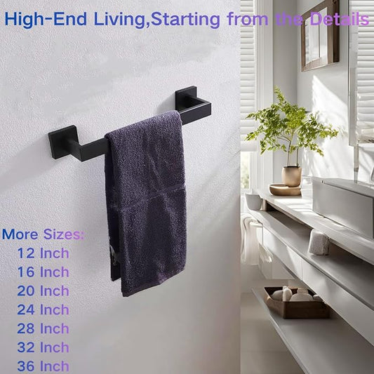 12 Inch Towel Bar for Bathroom 12/16/24/28/32/36 Inch Kitchen Towel Holder Matte Black Towel Rod Wall Mounted SUS304 Rustproof Towel Rack Modern Square Design (1, Matte Black, 12 Inch)