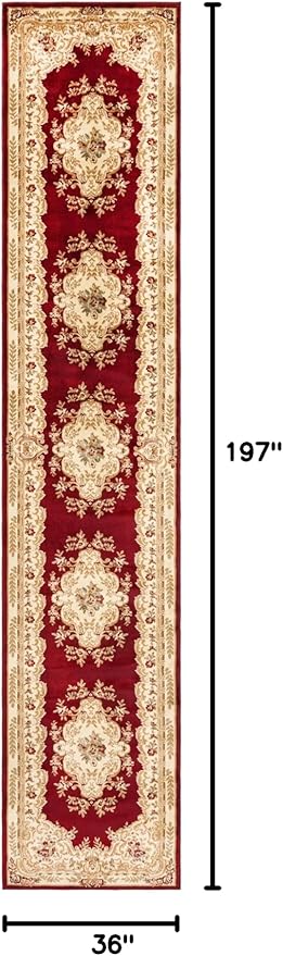 Rugs.com Chateau Collection Rug – 3' x 16' 5 Runner Red Medium Rug Perfect for Hallways, Entryways