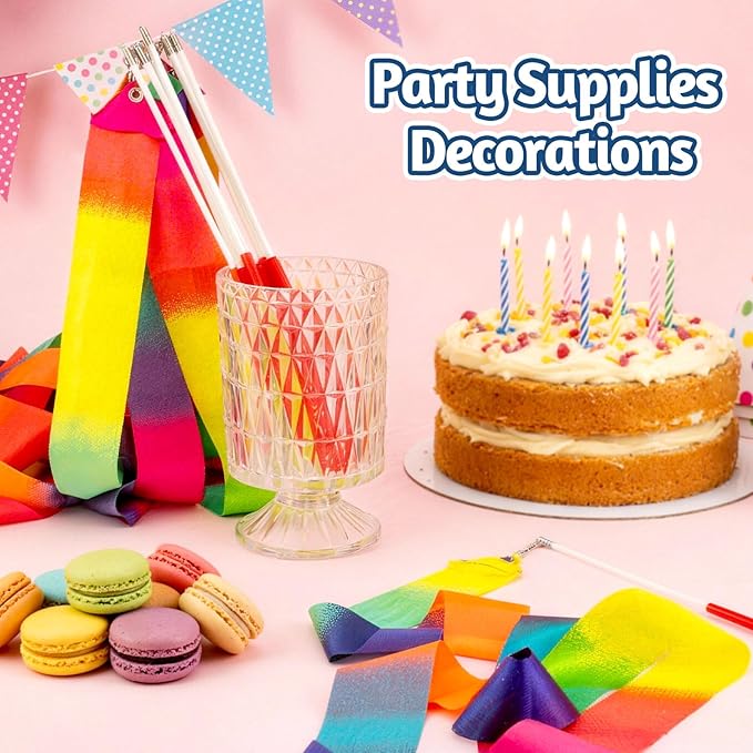 20 Pack Ribbon Dancing Wands for Kids, Rainbow Dance Ribbon Streamers,Princess Party Favors Supplies Decorations,Girls Artistic Gymnastics Twirling Ribbon Stick,Gymnastics Goodie Bag Stuffers