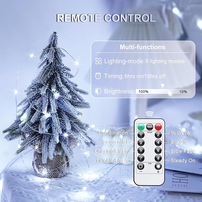 JMEXSUSS 2 Pack White Fairy Lights Battery Operated, Total 200 LED 66ft Twinkle Lights with Remote, 8 Mode White String Lights for Bedroom Ceiling Centerpiece Tree Indoor Outdoor Decor