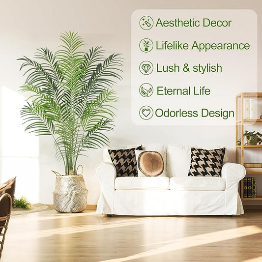 Artificial Palm Tree 5.5ft Tall Fake Palm Tree Indoor Decor with 15 Trunks and Real Bark Design Faux Tropical Areca Palm Silk Floor Plant