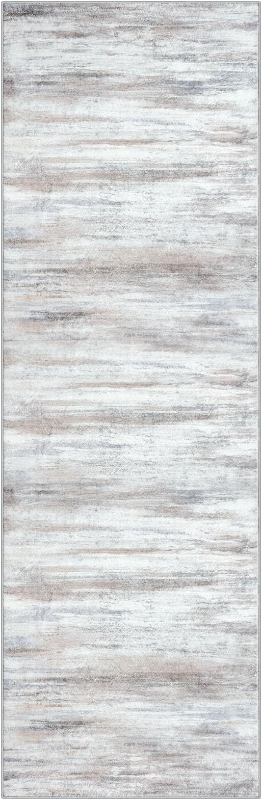 KOZYFLY Modern Abstract Kitchen Runner Rug, 2x6 Washable Rug Runner Non-Slip Soft Striped Hallway Runner Rugs, Beige Print Carpet Runner for Entryway Bathroom Laundry Room Foyer