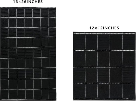 Glynniss Kitchen Towels and Dishcloths Set, Absorbent Dish Towels and Dish Cloths Set for Washing Dishes, Cleaning and Drying Use Pack of 8 (Black)