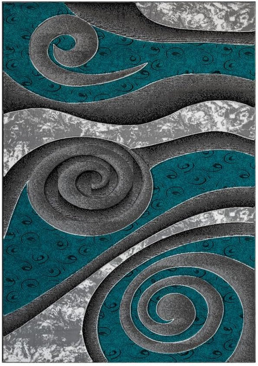 Ultra Soft Area Rug Hand Carved - Modern Abstract Design for Indoor Living Room & Bedroom - Stain Resistant, Easy to Clean - (5x7, Turquoise)
