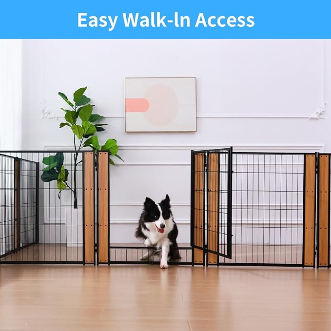 Heavy Duty Dog Playpen 32 Inch Height - Indoor Outdoor Pet Fence Enclosure for Medium and Small Dogs - Foldable Puppy Exercise Pen for Indoor and RV Camping or Yard (4 Panels, 32" H (Oak))
