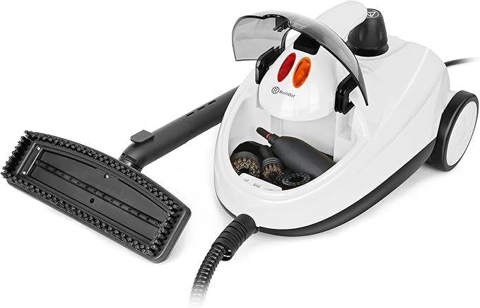 Rollibot Multipurpose Steam Cleaner with 18 Accessiores, Portable Steamer for Floor, Carpet, Kitchen, Bath Room, Tile & Window, Couch, Car Chemical-Free Cleaning and Wallpaper Removal, White