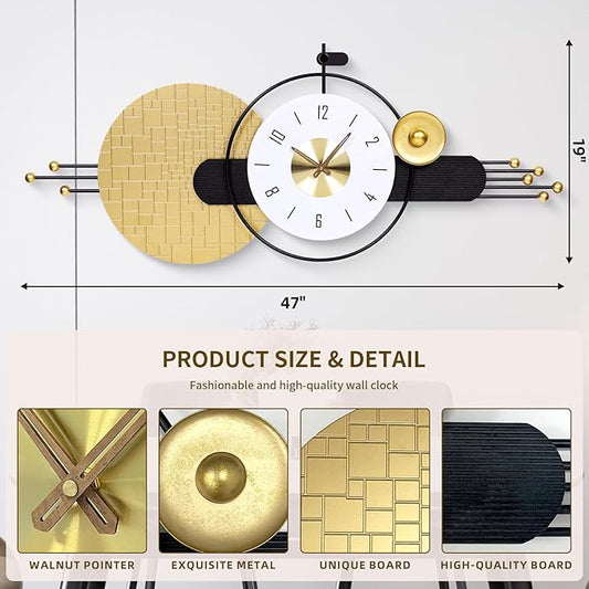 47x19 Inches Large Modern Silent Wall Clock Battery Operated, Non-Ticking Quartz Decorative Analog Clocks for Living Room, Bedroom, Hallway - Minimalist Home & Office Decor, Easy to Read