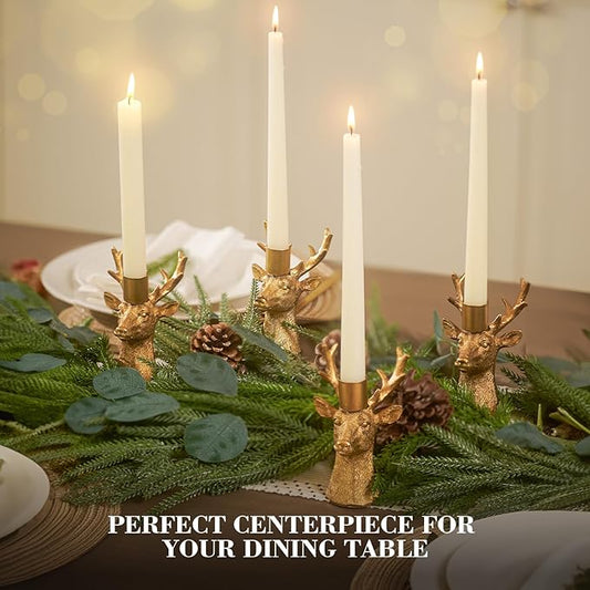 Candlestick Holders Vintage Reindeer Candle Holders, Brass Gold Deers Candle Stick Holders Set of 4 for Table Centerpiece, Mantel & Dining Table Wedding Decor, Festive Christmas Home Decoration