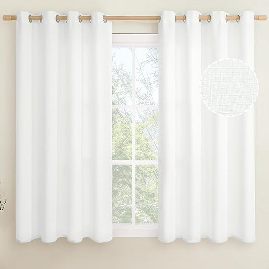 LAMIT White Linen Textured Curtains for Bedroom, Grommet Thermal Insulated Thick Burlap Natural Curtains Noise Reducing Window Treatment Drapes for Nursery/Kitchen, Set of 2 Panels, W52 x L54