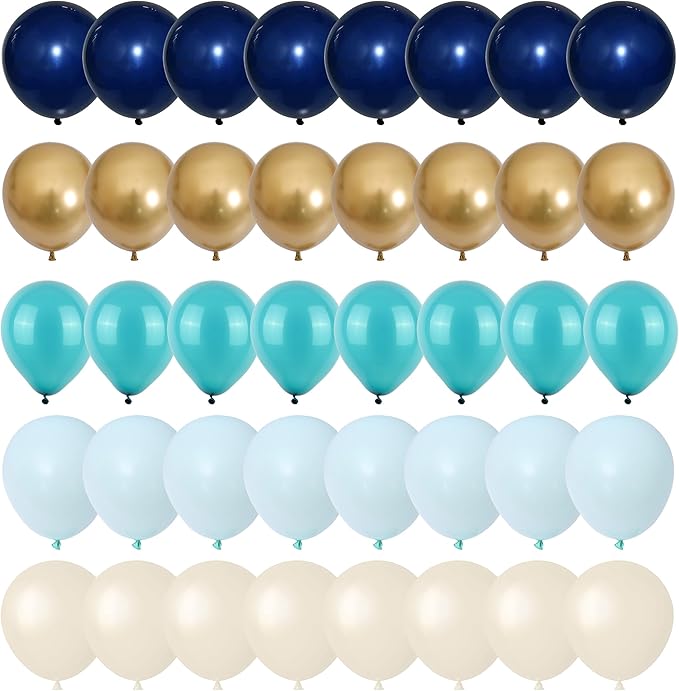 Balloon Teal and Gold, 60 Packs 12 Inch Teal Mint Green Metallic Chrome Gold and Navy Blue Balloons for Baby Shower Birthday Anniversary Communion Wedding Graduation Decorations