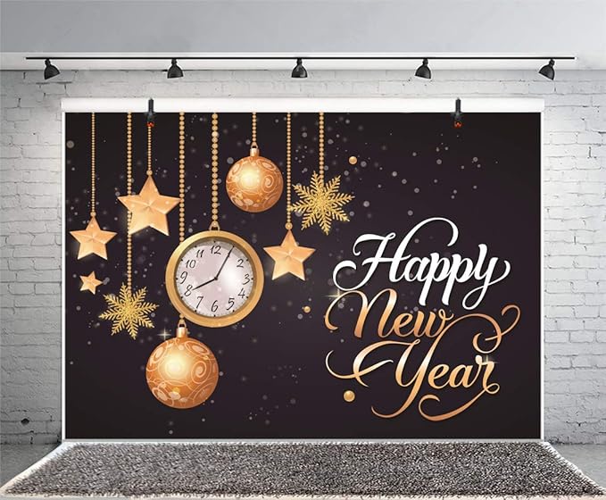 Leyiyi 6x4ft Happy New Year Backdrop Clock Vintage Eve Party Bokeh Halo Banner Snowflake Glitter Sequin Luxury Star Photo Background Merry Christmas Portrait Shoot Vinyl Studio Prop