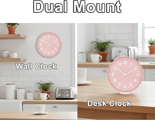 JENLYSTIME 12 Inch 3D Number Modern Wall Clock,Round Bright Colorful Dial,Non Ticking Silent Quartz Battery Operated Wall Clocks,Easy to Read Simple Style Decor Clock for Bedroom,LivingRoom(Pink)