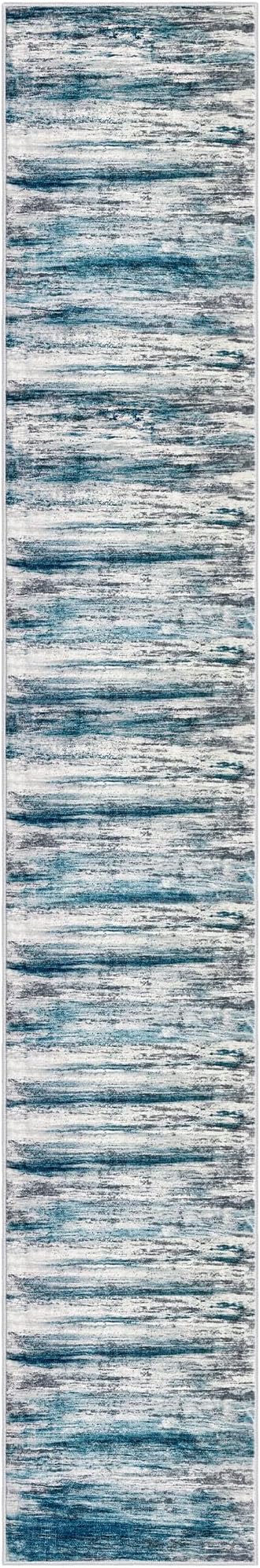 KOZYFLY Modern Abstract Hallway Runner Rug, 2.6x16 Washable Rug Runner Non-Slip Soft Striped Kitchen Runner Rugs, Print Blue Carpet Runner for Entryway Bathroom Laundry Room Foyer