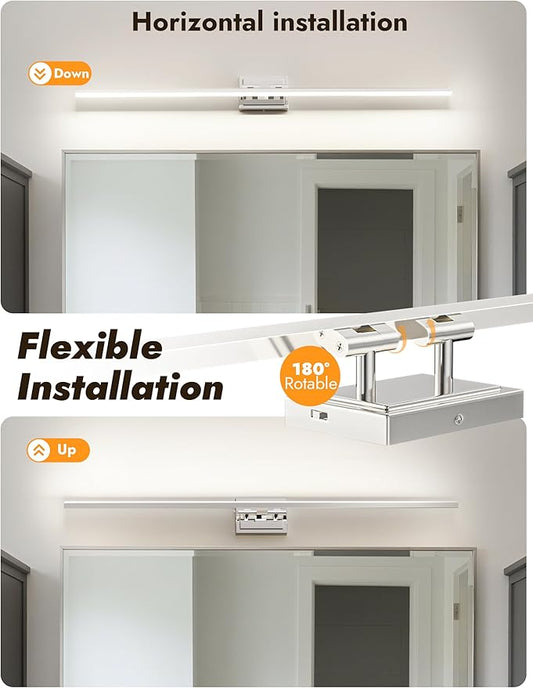 NIORSUN 48 Inch Modern Bathroom Light Fixture, 30W 5CCT Dimmable LED Chrome Bathroom Vanity Lights Over Mirror, Vanity Lights for Bathrooms Restroom Mirror- ETL Certified