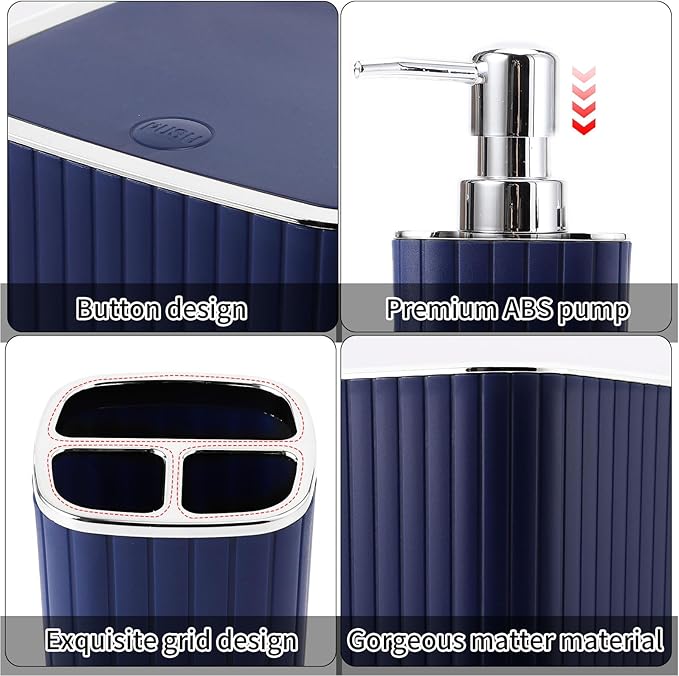 26PC Bathroom Accessories Set - Gorgeous Blue Bathroom Set, Bathroom Accessory Set, Blue Shower Curtain Set with Bathtub Mats for Shower Tub