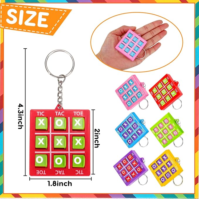24PCS Tic Tac Toe Game Birthday Party Favors Valentines Goodie Bags Stuffers for Kids 3-5 4-8 8-12 Classroom Treasure Chest Carnival Prize Box Toys Bulk Keychain Pinata Filler Return Gift for Girl Boy