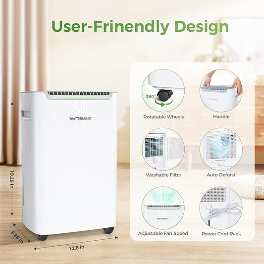 4,500 Sq Ft Home Dehumidifier with Drain Hose, 75 OZ Water Tank, 24 Hr Timer, 55 Pints High Efficiency Compressor for Basements, Bathrooms, Bedrooms and Laundry Rooms