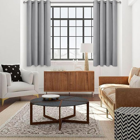 DWCN Silver Grey Blackout Curtains for Bedroom, Room Darkening Grommet Thermal Light Blocking Drapes for Living Room - W42 x L45 Inch Length, Set of 2 Thick Panels