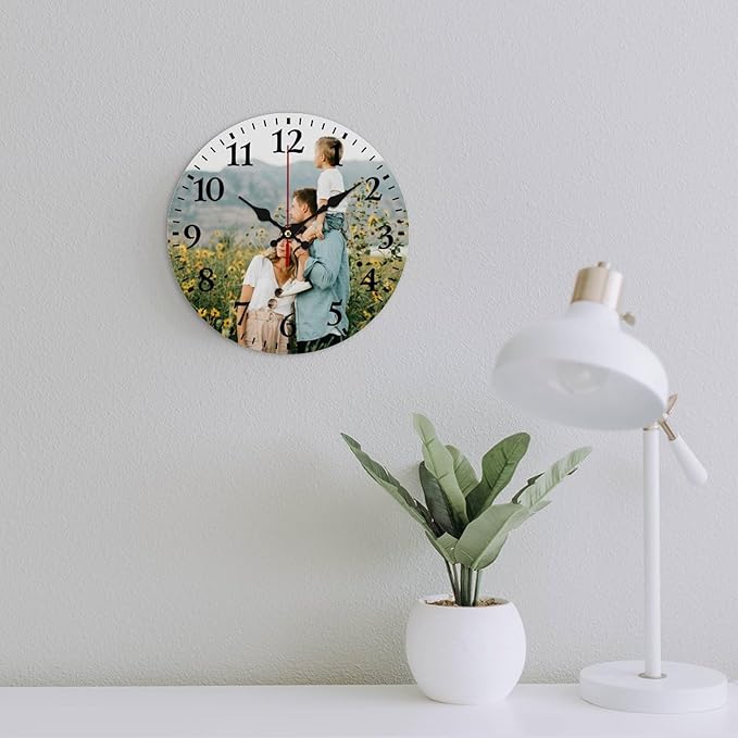 Custom Clock Personalized Round Wall Clock with Photo Customized Picture Clock for Bedroom Living Room Kitchen Decor