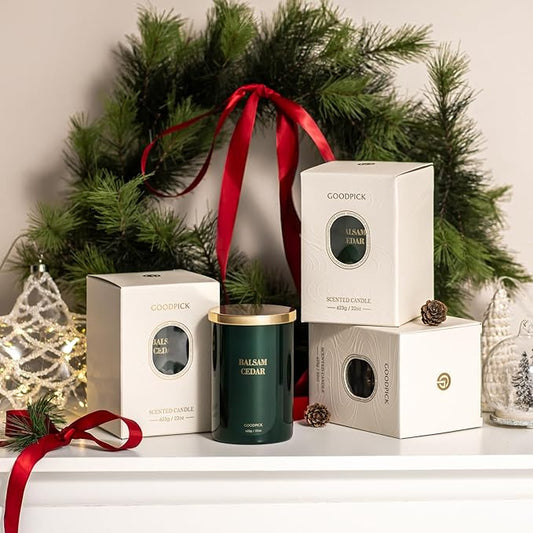 Goodpick Balsam Cedar Candle 22 oz, Pine Candles for Home Scented, Winter Candle for Classic Luxury Aromatherapy, Big Green Soy Candles, Large Jar Candle Gifts for Christmas, Birthday, Men, 2 Wicks