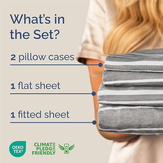 King Size 4 Piece Sheet Set - Comfy Breathable & Cooling Bed Sheets Set - Hotel Luxury Bedding for Women, Men, Kids, Teens, Boys & Girls - Deep Pockets, Soft, Wrinkle Free - Oeko-Tex - Grey Stripes 3