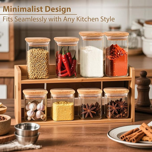 12 Pack 4 oz Square Glass Spice Jars with Lids and Labels – Airtight Small Spice Containers Set, Clear Glass Storage Jars for Seasoning, Spices, Kitchen Pantry Organization