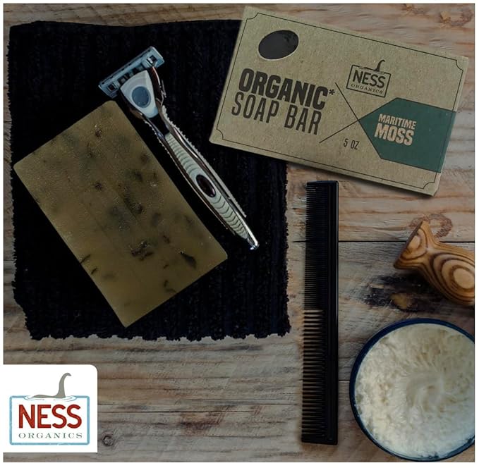 Ness Mens Soap Bar - Maritime Moss Scent - Natural Soap For Men - Mens Bar Soap With Organic Ingredients & Essential Oils - Moisturizing Bar Soap - Handmade In The USA, Cruelty Free, Vegan - 3 Pack