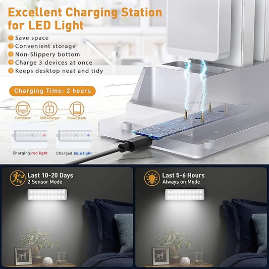 LED Closet Light with Charging Station, 5 Pcs Dimmer Rechargeable Motion Sensor Under Cabinet Lighting, Stick-Anywhere Night Safe Light Bar for Wardrobe,Kitchen