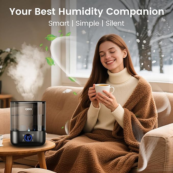GTPLAYER Smart Humidifiers for Bedroom, 5L Top Fill Supersized Humidifier Essential Oil Diffuser for Baby & Plants, 3 adjustable Mist with 28dB Quiet, Touch/APP/7-color Nightlight, 36H Runtime, Black