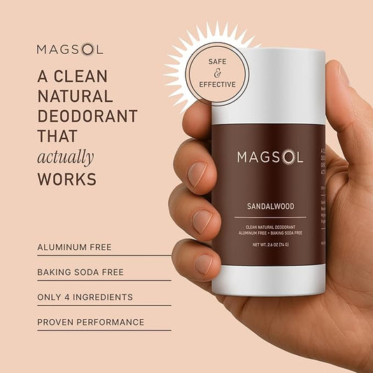 MAGSOL Magnesium Deodorant for Men, Aluminum Free, Baking Soda Free Natural Deodorant for Sensitive Skin, Long Lasting Odor Protection with Sweet Almond Oil, Sandalwood 2.6 oz