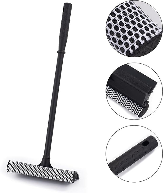 Matthew Cleaning All Purpose Window Squeegee Window Cleaner Tool,Car Squeegee Windshield Cleaning Sponge and Rubber Squeegee,2-in-1 Window Cleaner Sponge(8'') and Soft Rubber with Pole 20’’(6Pack)