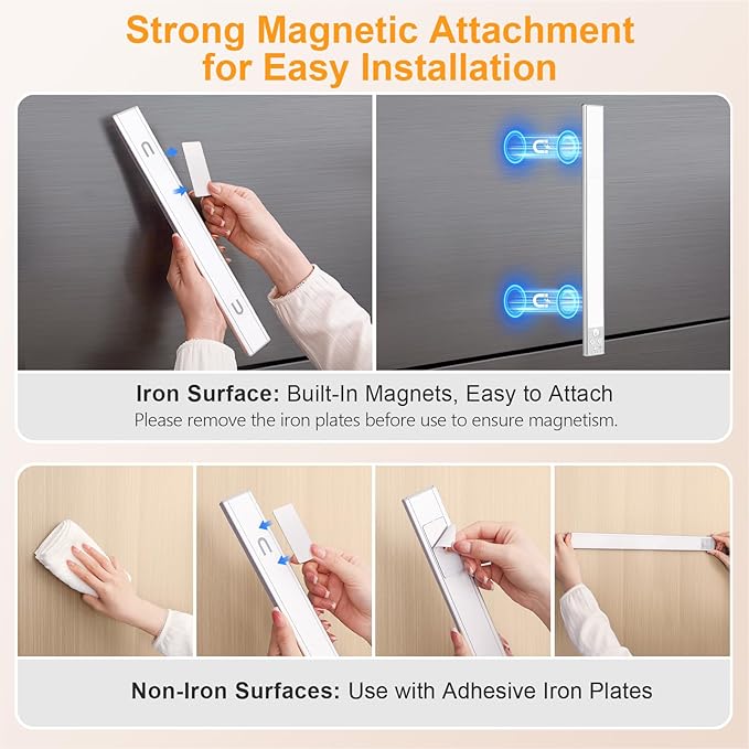 Gritin 14.7inch Under Cabinet Lighting Rechargeable - 128 LED Super Bright, 3-Color&5 Level Brightness, 4 Modes, Motion Sensor, Long Lasting-Easy Installation Magnetic Closet Lights - 2 Pack-Silver