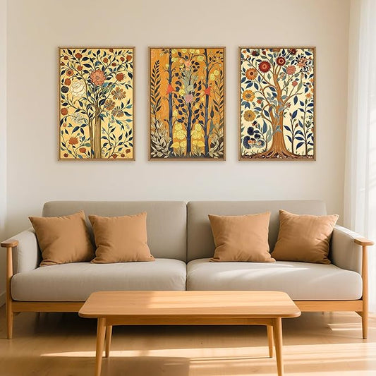 Large Vintage Floral Tree Framed Canvas Wall Art,Abstract Flower Wall Decor,Nature Botanical Wall Painting,Classic Boho Artwork for Living Room,Bedroom,Dining Room,Farmhouse -24"x36"x3