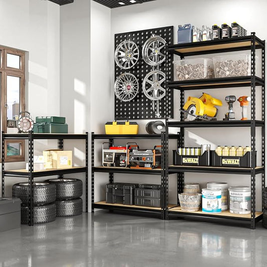 36" W Father&I 5-Shelf-Rack Industrial Metal Steel Utility Garage/Kitchen Storage Stand Shelves Shelving Unit Adjustable 5T Heavy-Duty Organizer for Bin/Closet/Pantry/ 72" H*36W*16D, Black