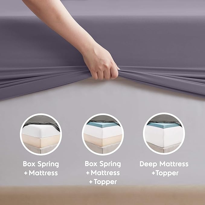Nestl Split King Sheet Set - 1800 Ultra-Soft Microfiber Bed Sheets - Double Brushed - Deep Pockets - Easy Fit - 5 Piece Set - Bed Sheets & Pillowcases (Split King, Grayish Purple)