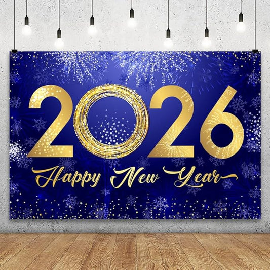 YongFoto 2026 Happy New Year Backdrop 7x5ft Fireworks Snowflakes Photography Background Christmas Night Festival Carnival Celebration Party Banquet Decor Banner Photoshoot Wallpaper Photo Booth