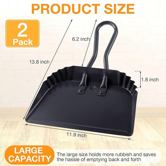 Mumufy 4 Pack 12 inch Heavy Duty Metal Dustpan Large Wide Dust Pans for Household Handheld Wide Scooper and Debris Cleaning Tool Ideal for Home and Commercial Use(Black)