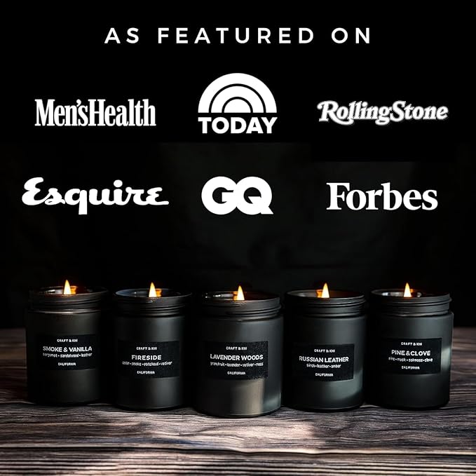 Craft & Kin Premium Pine & Clove Candle | Black Scented Candles for Home | Long Lasting with 45 Hour Burn Time, 7.6oz | Soy Candles | Aromatherapy at Home