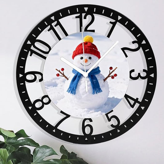 Wall Clock 10 Inch Silent Non-Ticking Modern Clocks Battery Operated - Analog Small Classic for Office, Home, Living Room,Bathroom, Kitchen, Bedroom, School,Snowman Clock