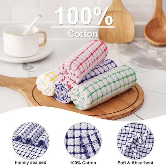 Kitinjoy Cotton 12 Pack Terry Kitchen Towels, 16 x 25 Inches Super Soft and Absorbent Dish Towels, Quick Drying Hand Towels for Kitchen Drying, Multiple Colour