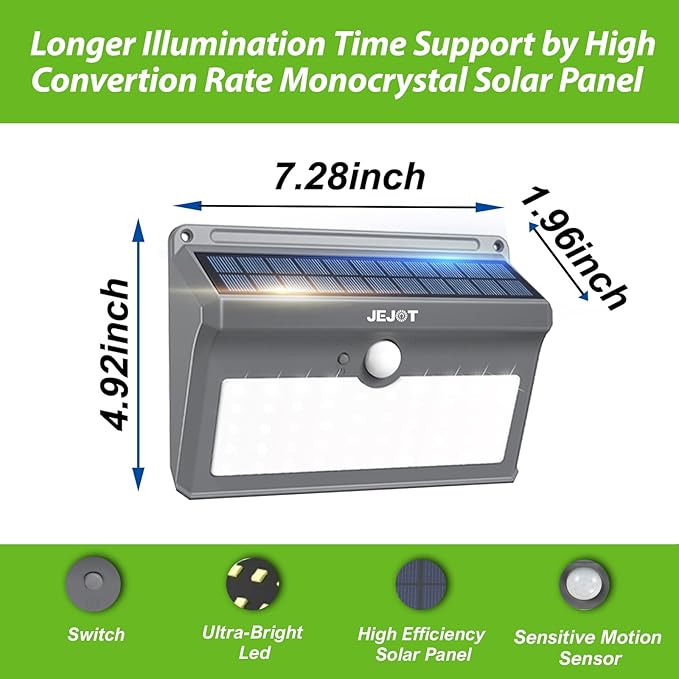 2 Pack Solar Motion Lights Outdoor Waterproof, 270° Wide Angle,3 Modes Solar Wall Lights, Anti Glare Solar Powered Flood Lights for Fence Garage Garden Patio Yard