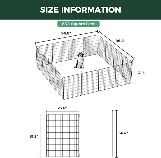 FXW MiniPaws Unleashed Dog Playpen for Yard & RV Camping, Expandable 32-inch 16 Panels for Small and Medium Dogs, Portable for Indoor and Outdoor Use