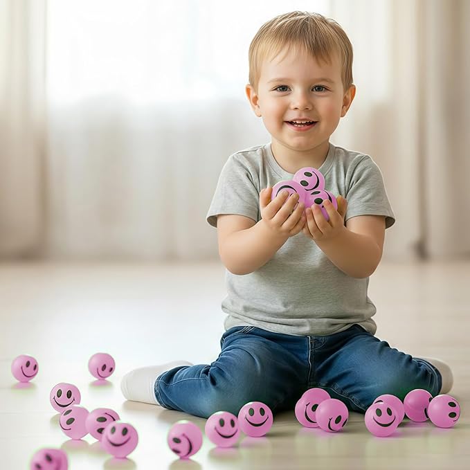 ArtCreativity Glow in the Dark Purple Smiley Face Bouncing Balls - Bulk Pack of 36 - 1 Inch High Bounce Bouncy Balls for Kids, Glowing Party Favors and Goodie Bag Fillers for Boys and Girls