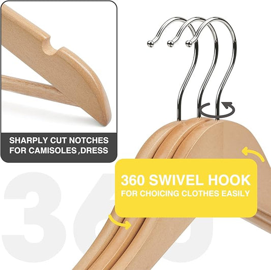 Wooden Hangers 30 Pack Clothes Hanger for Daily Used,Coat Hangers for Closet,Heavy Duty Wood Hanger for Suit, Shirts, Jackets, Dress, Pant (Light Natural)