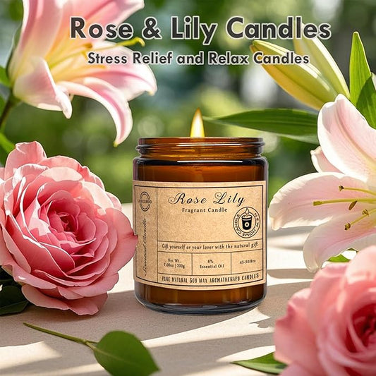 Scented Candles, 7oz Rose Lily Candles for Home Scented, Soy Wax Aromatherapy Candle for Relaxing and Stress Relief, Non Toxic, Slow Burning, Christmas, Birthday, Valentine Gifts for Women Men