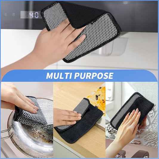 KinHwa Kitchen Washcloths for Dishes Absorbent Microfiber Dish Cloths Quick Dry Dish Rags with Poly Scour Scrub Side Ideal for Kitchen Cleaning (Black, 7inchx7inch 9 Pack)